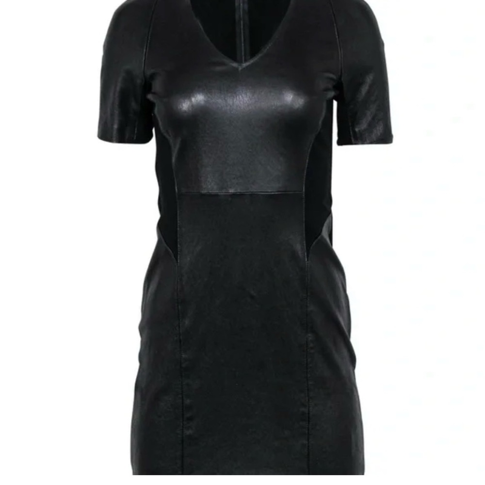 Theory Leather Panel Black Mini Dress